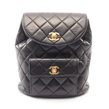 Chanel Backpack Quilted Black Lambskin Double Turnlock