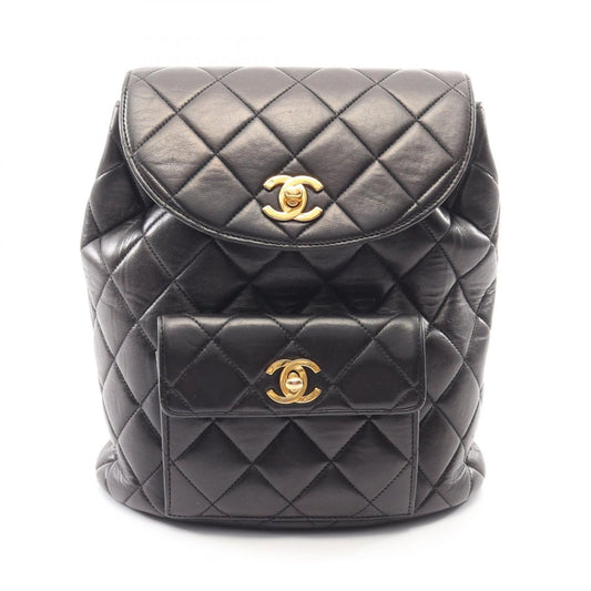 Chanel Backpack Quilted Black Lambskin Double Turnlock