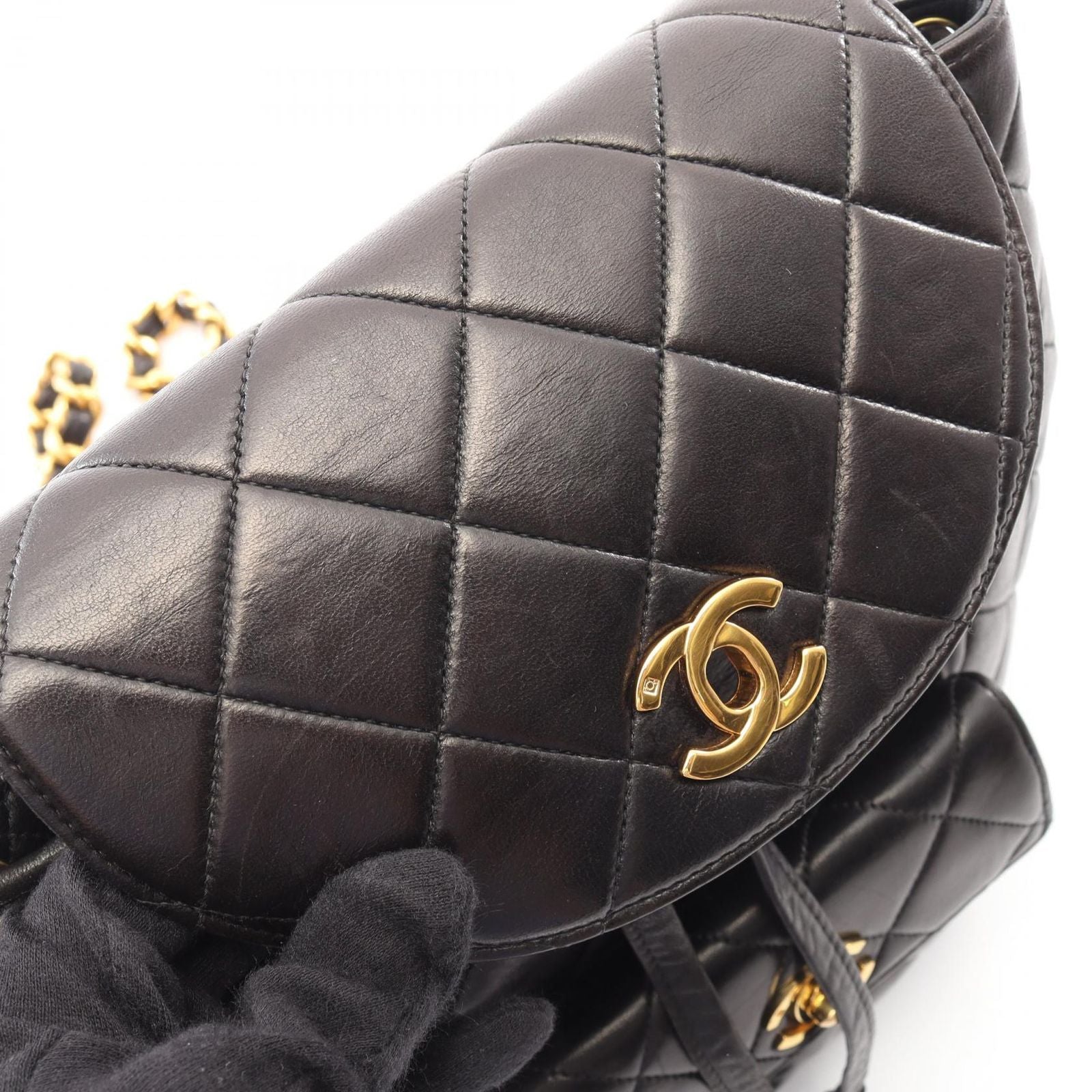 Chanel Backpack Quilted Black Lambskin Double Turnlock — view 7