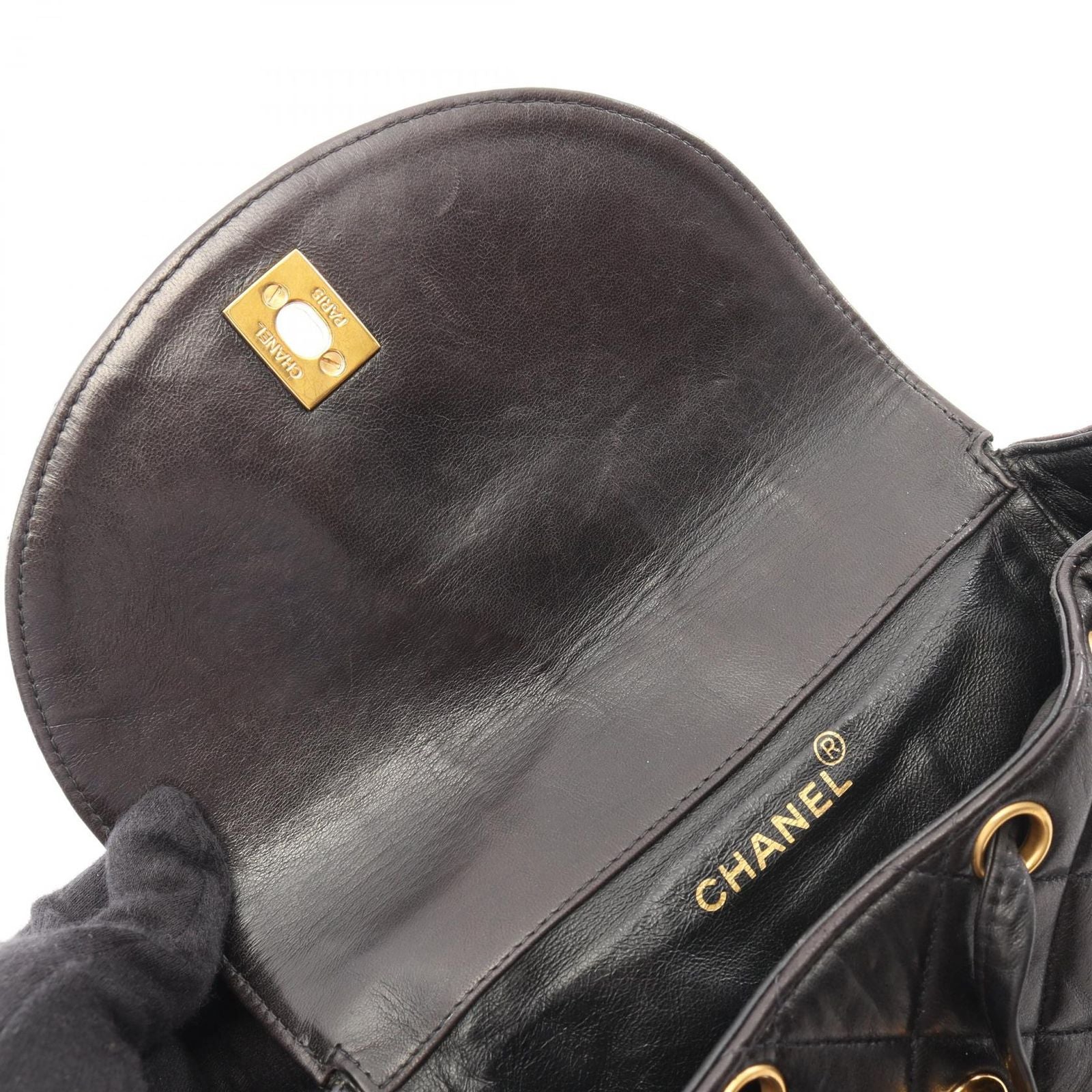 Chanel Backpack Quilted Black Lambskin Double Turnlock — view 6
