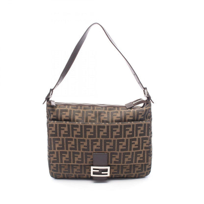 Fendi Shoulder Bag Zucca Black Brown Canvas Leather