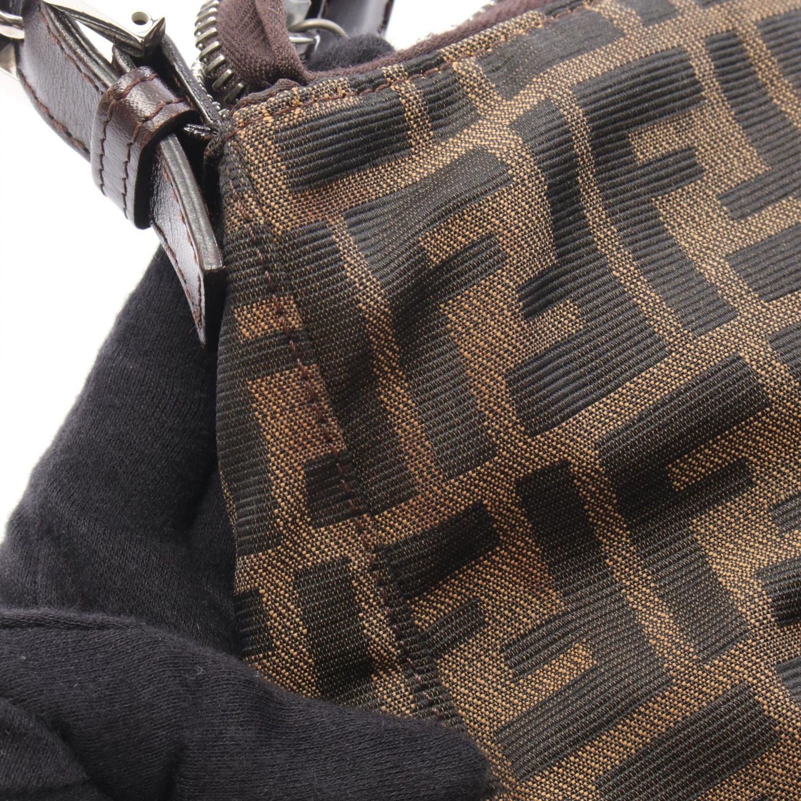 Fendi Shoulder Bag Zucca Black Brown Canvas Leather — view 9