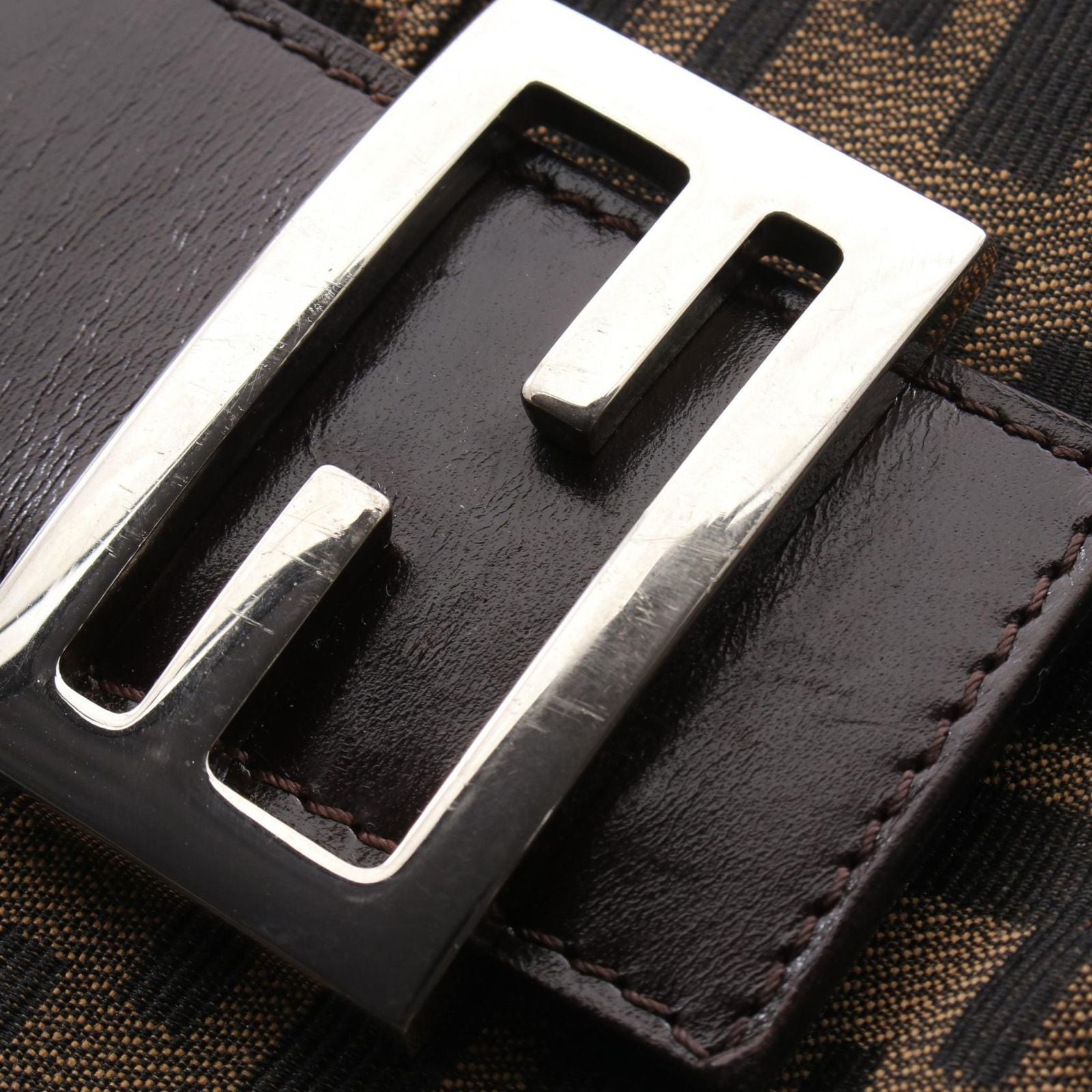 Fendi Shoulder Bag Zucca Black Brown Canvas Leather — view 6