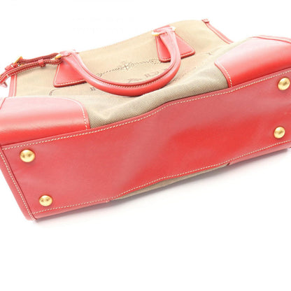 Prada Handbag Logo Jacquard 2-Way Beige Red Canvas Leather Tote — view 9
