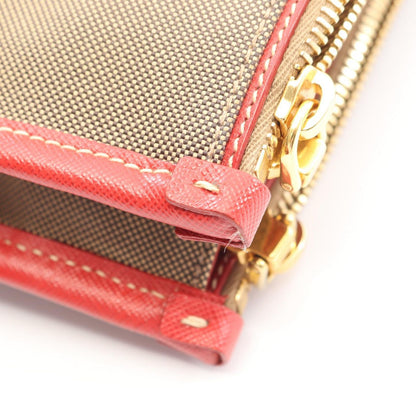 Prada Handbag Logo Jacquard 2-Way Beige Red Canvas Leather Tote — view 8