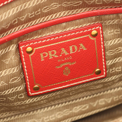 Prada Handbag Logo Jacquard 2-Way Beige Red Canvas Leather Tote — view 4