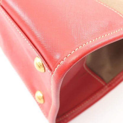 Prada Handbag Logo Jacquard 2-Way Beige Red Canvas Leather Tote — view 6