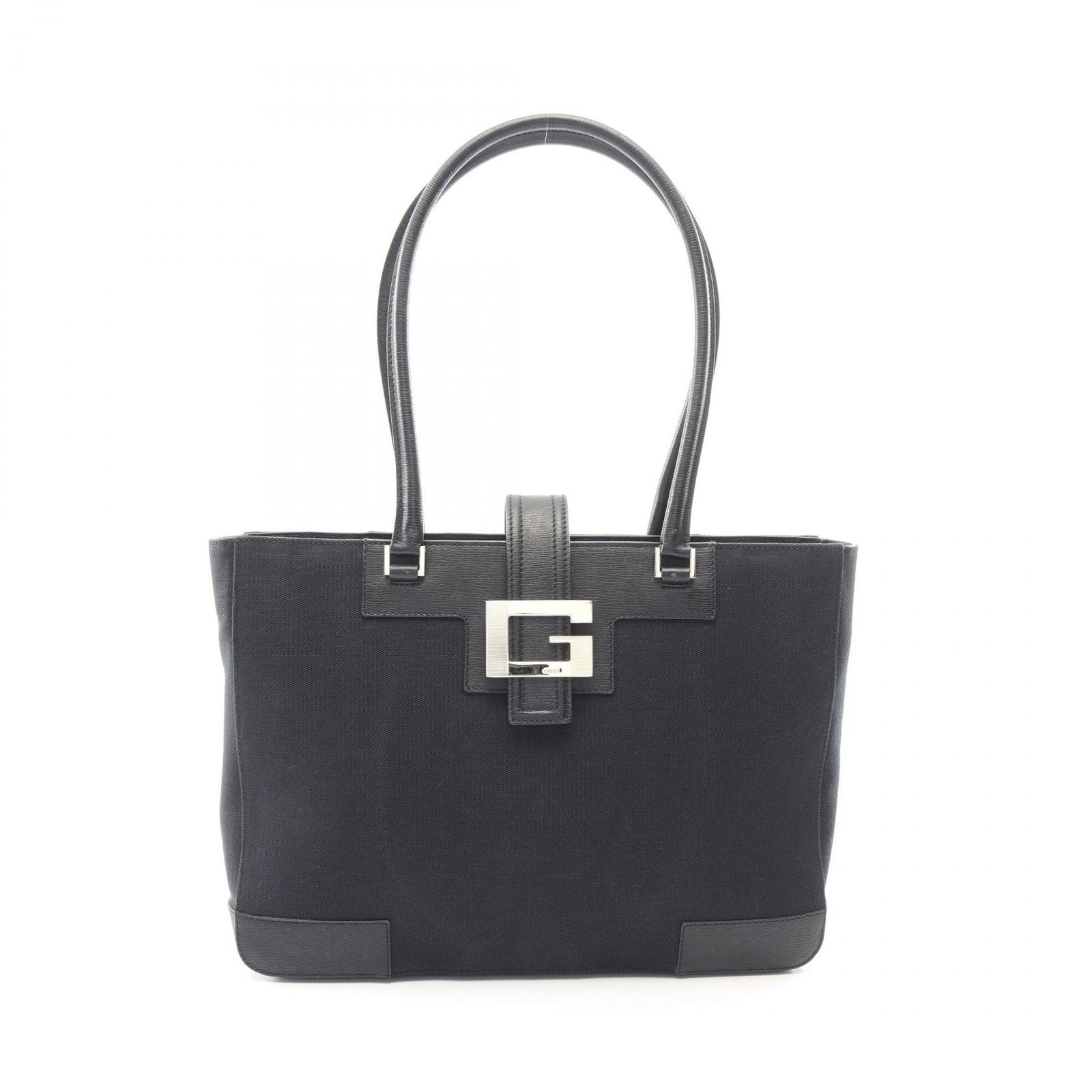 Gucci Tote Logo 002 Black Canvas Leather