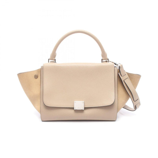 Celine Handbag Trapeze Small 2-Way Beige Leather Suede
