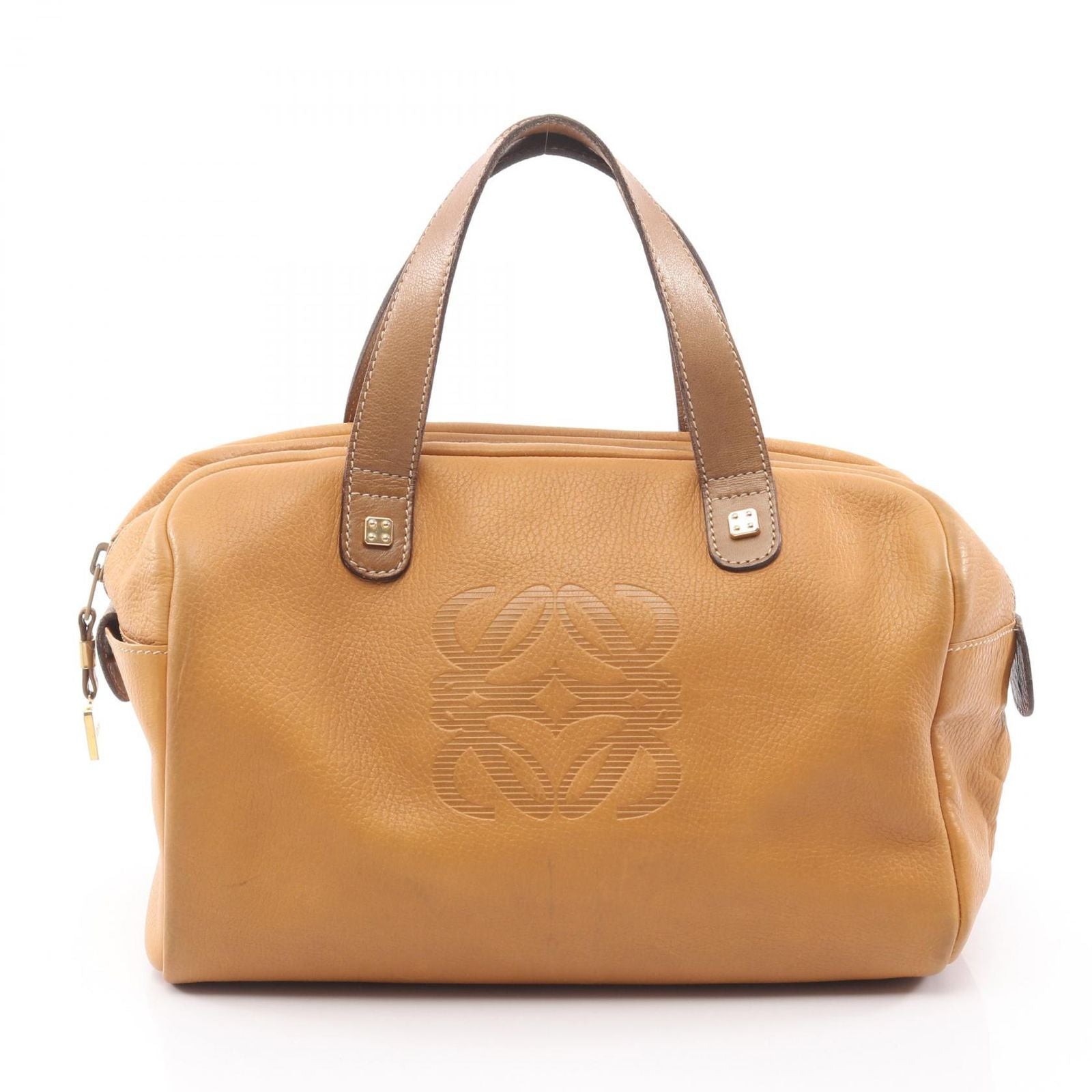 Loewe Handbag Anagram Yellow Brown Leather Mini Boston