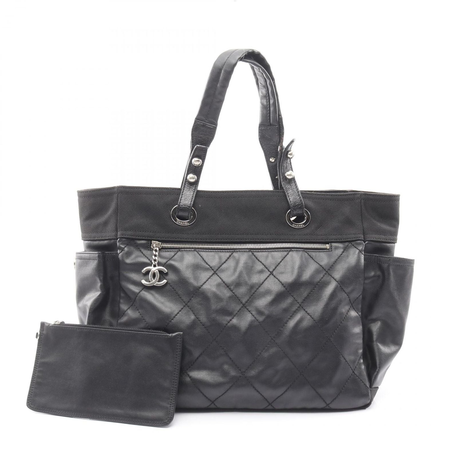 Chanel Tote Paris Biarritz GM Black Canvas Leather GM