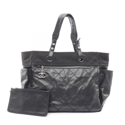 Chanel Tote Paris Biarritz GM Black Canvas Leather GM
