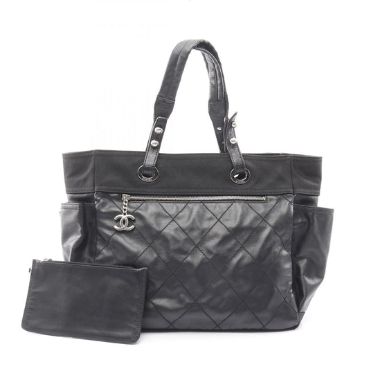 Chanel Tote Paris Biarritz GM Black Canvas Leather GM