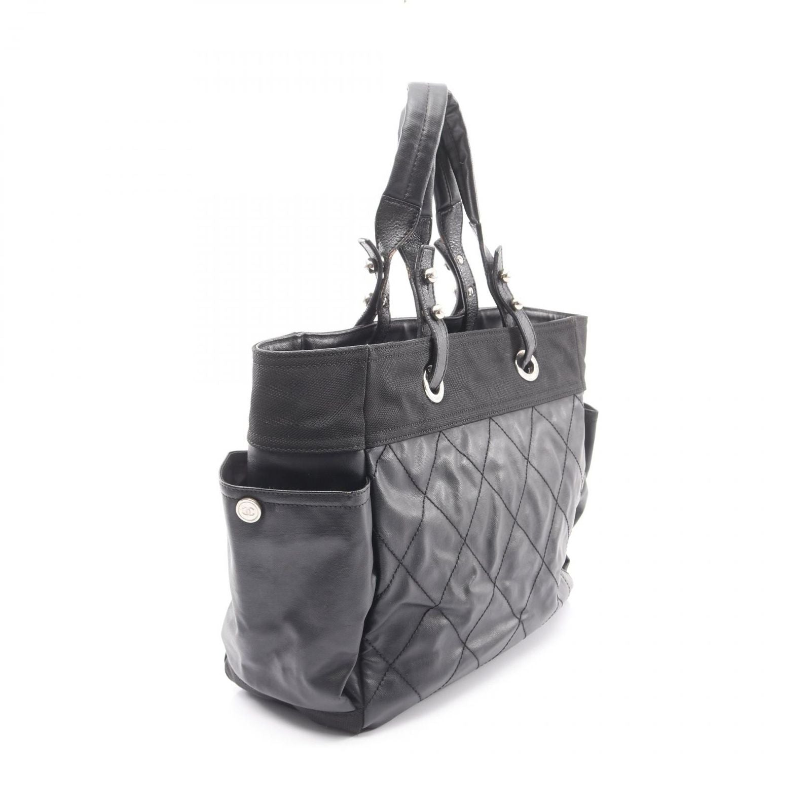 Chanel Tote Paris Biarritz GM Black Canvas Leather GM — view 2