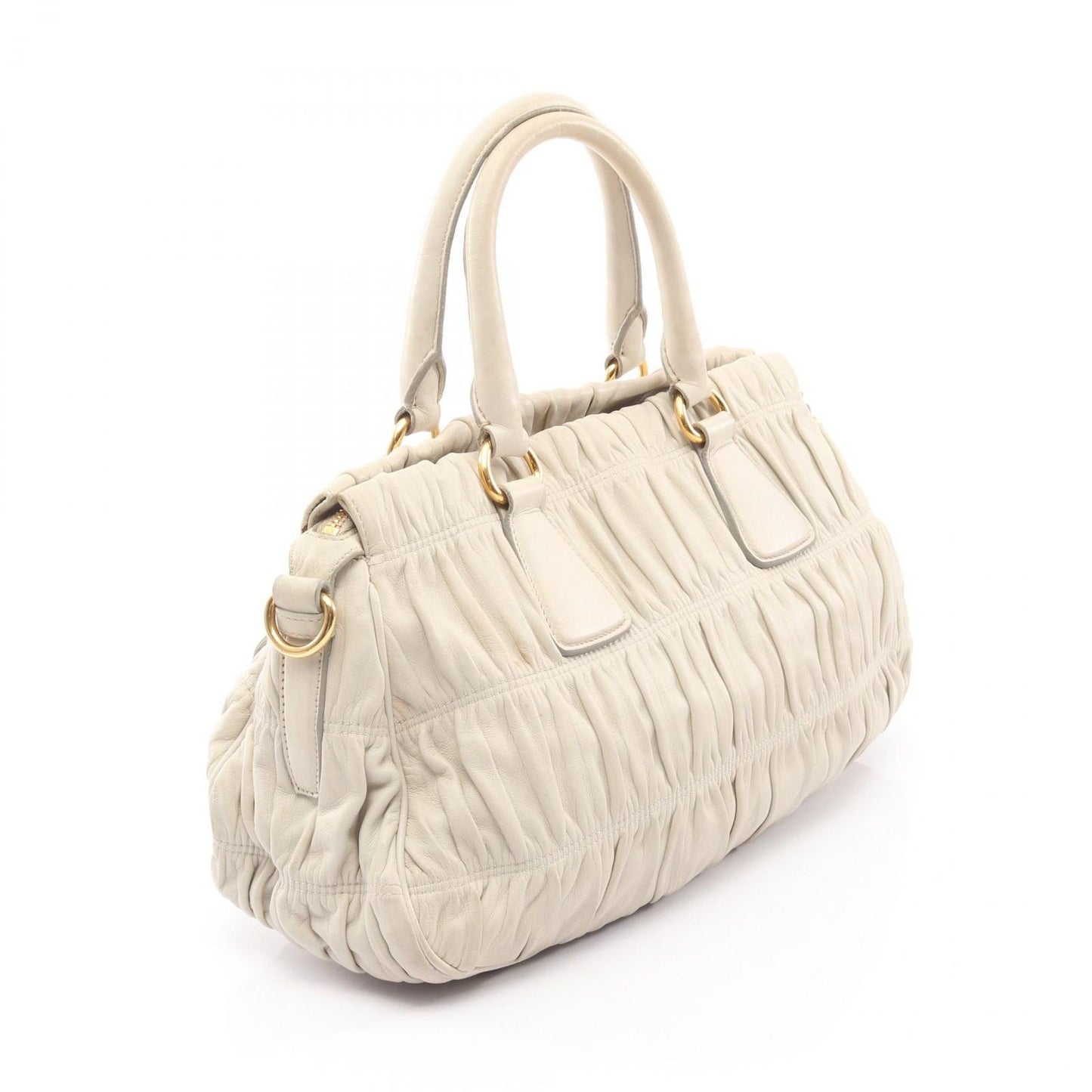 Prada Handbag Nappa Gaufre' 2-Way Gather Light Gray Leather Hand — view 2