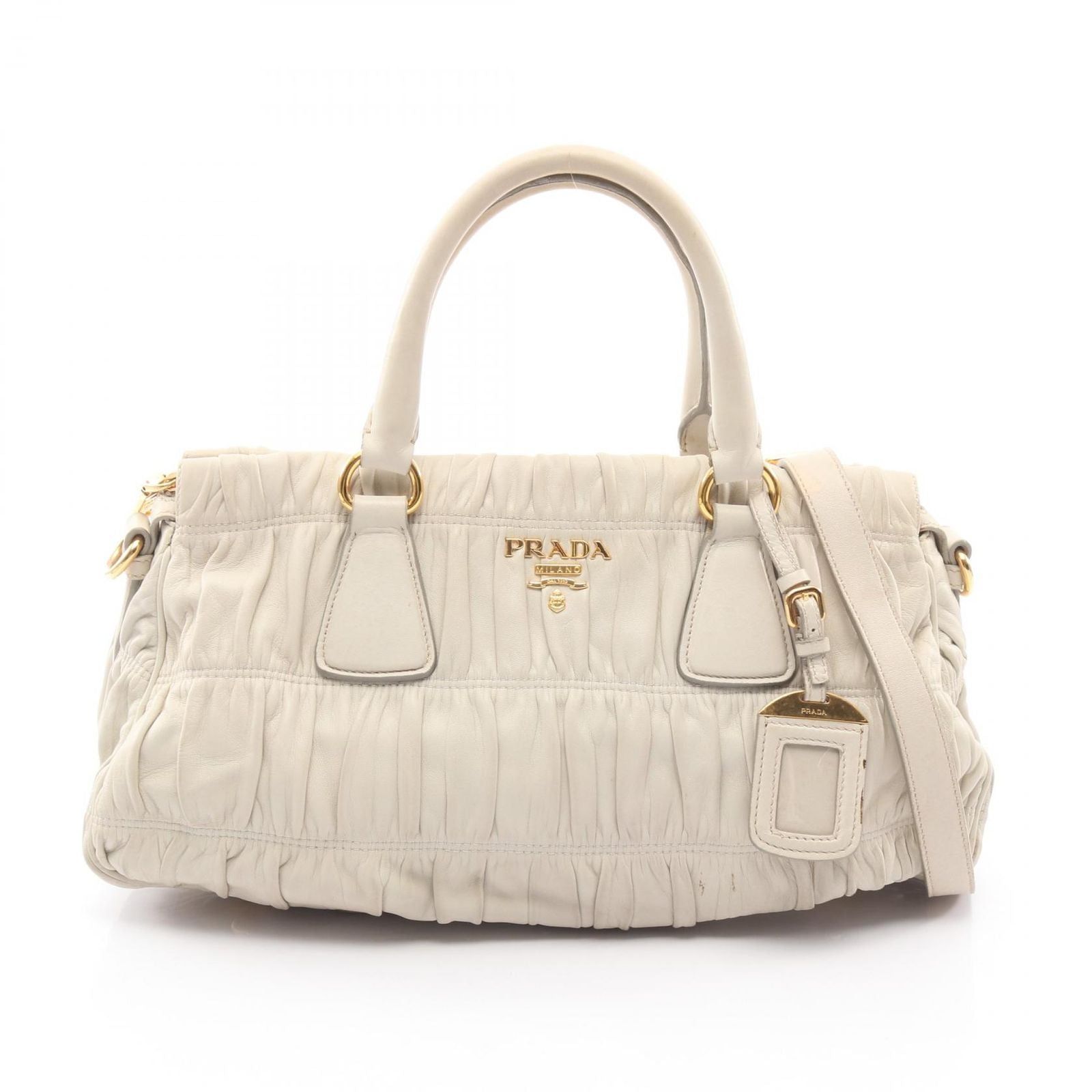 Prada Handbag Nappa Gaufre' 2-Way Gather Light Gray Leather Hand
