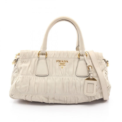 Prada Handbag Nappa Gaufre' 2-Way Gather Light Gray Leather Hand