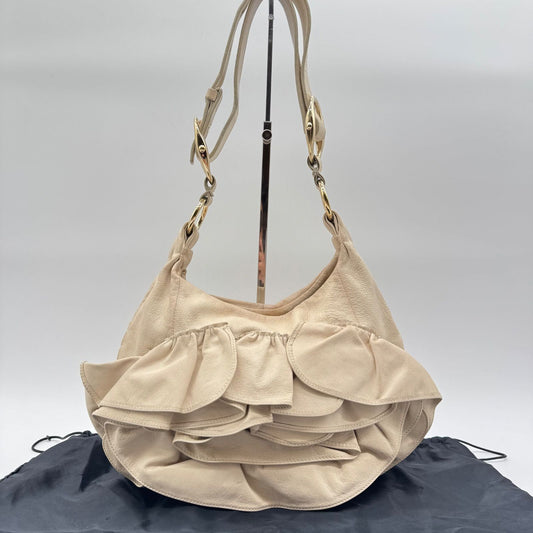 Saint Laurent Shoulder Bag Rive Gauche Naja Beige Ruffle Leather