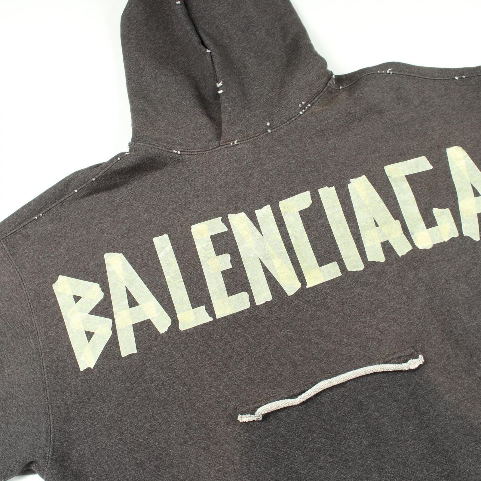 Balenciaga Hoodie Tape Type Ripped Pocket Distressed Cotton — view 9
