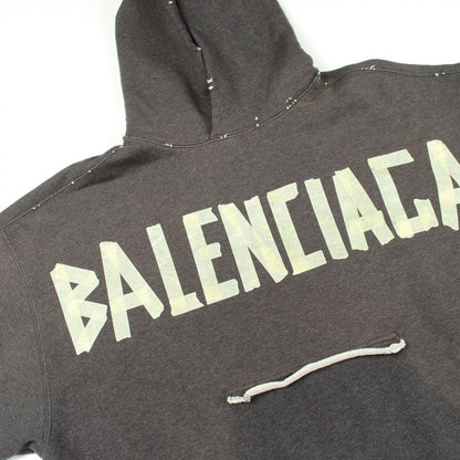 Balenciaga Hoodie Tape Type Ripped Pocket Distressed Cotton — view 9