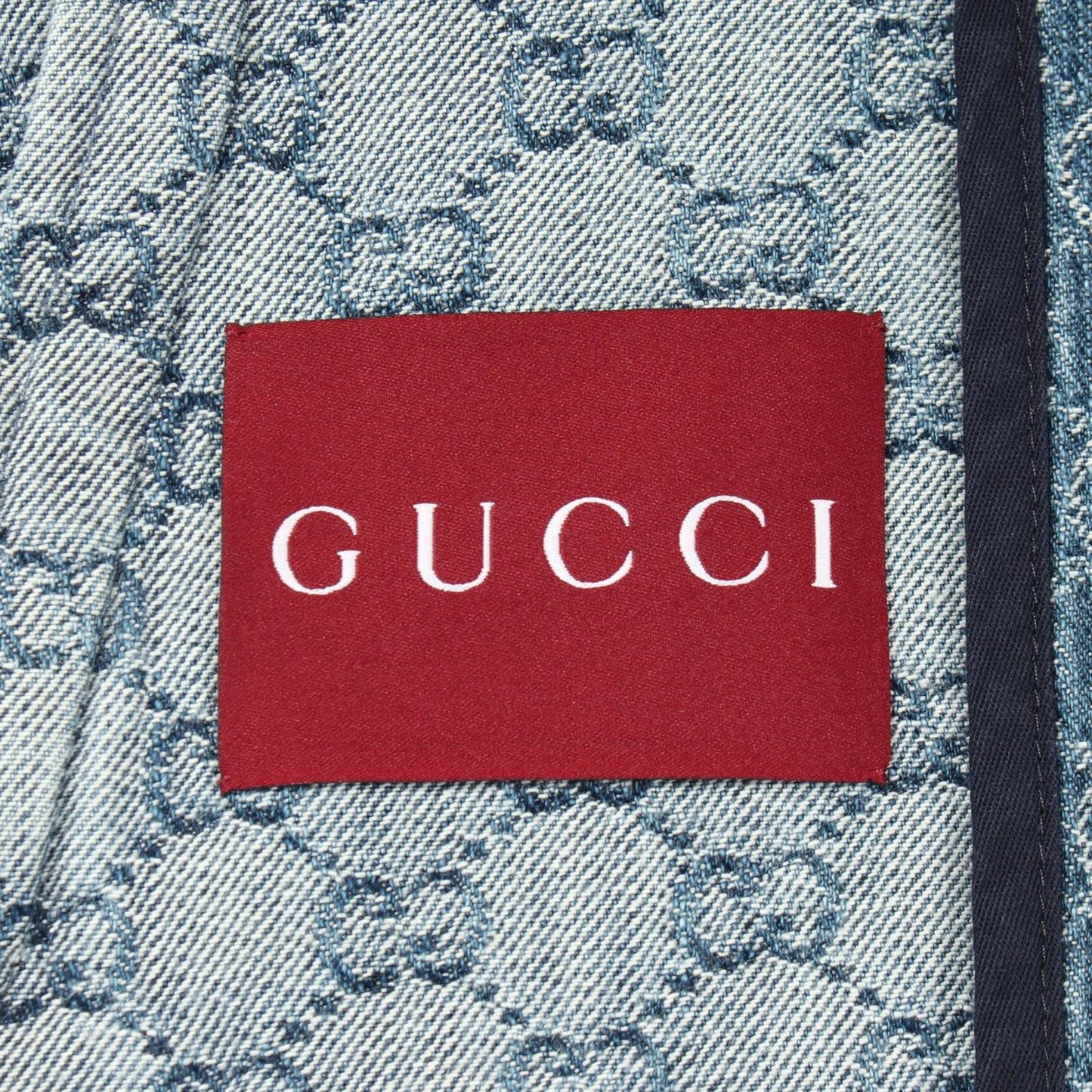 Gucci GG Jacquard Open Collar Short Sleeve Cotton Denim Shirt — view 3