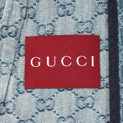Gucci GG Jacquard Open Collar Short Sleeve Cotton Denim Shirt — view 3
