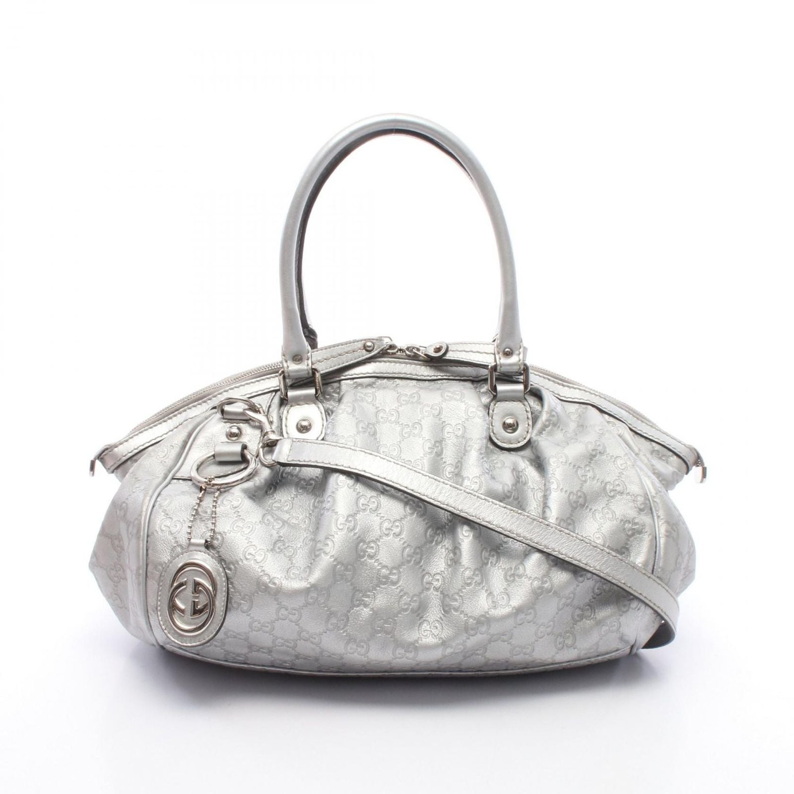 Gucci Handbag Ski Guccissima 2-Way Silver Leather Ski Shoulder
