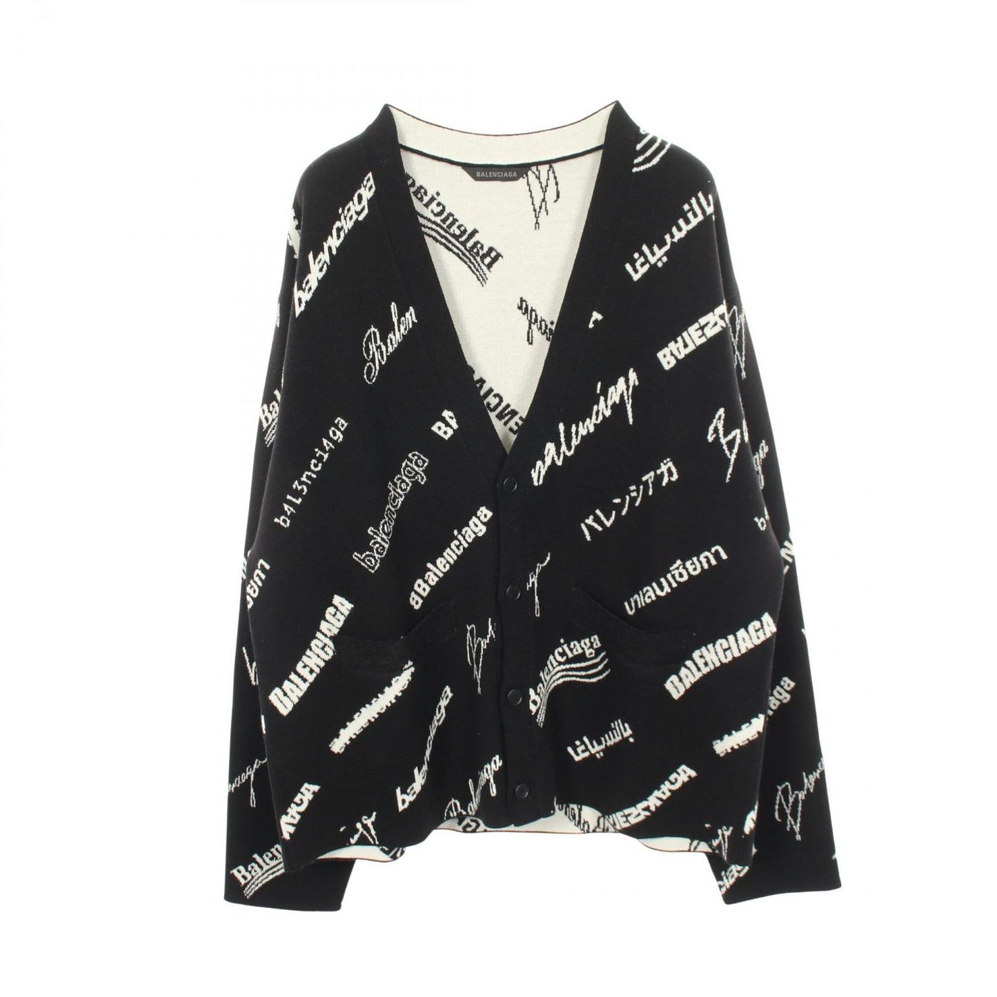 Balenciaga Cardigan Logo Allover Neck Knit Wool