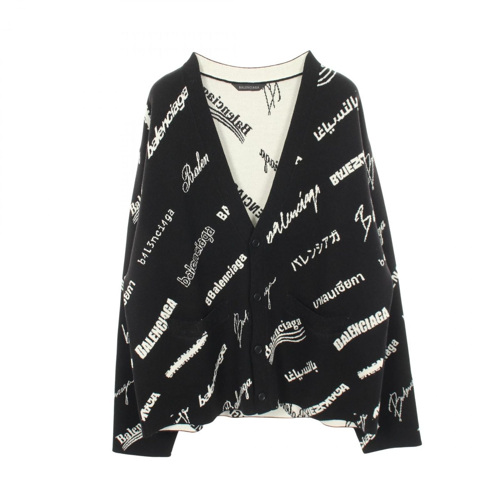 Balenciaga Cardigan Logo Allover Neck Knit Wool