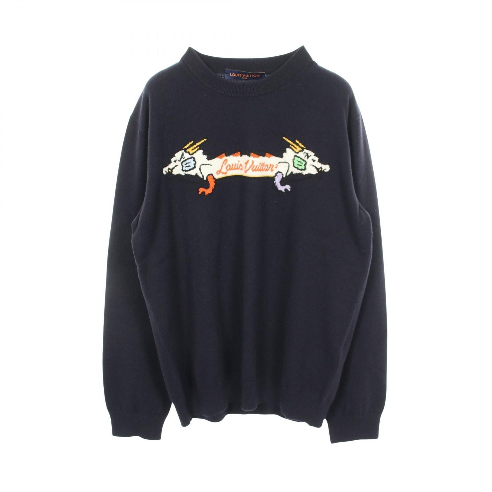 Louis Vuitton Knit Intarsia Jacquard Dragon Graphic Navy Cashmere Sweater