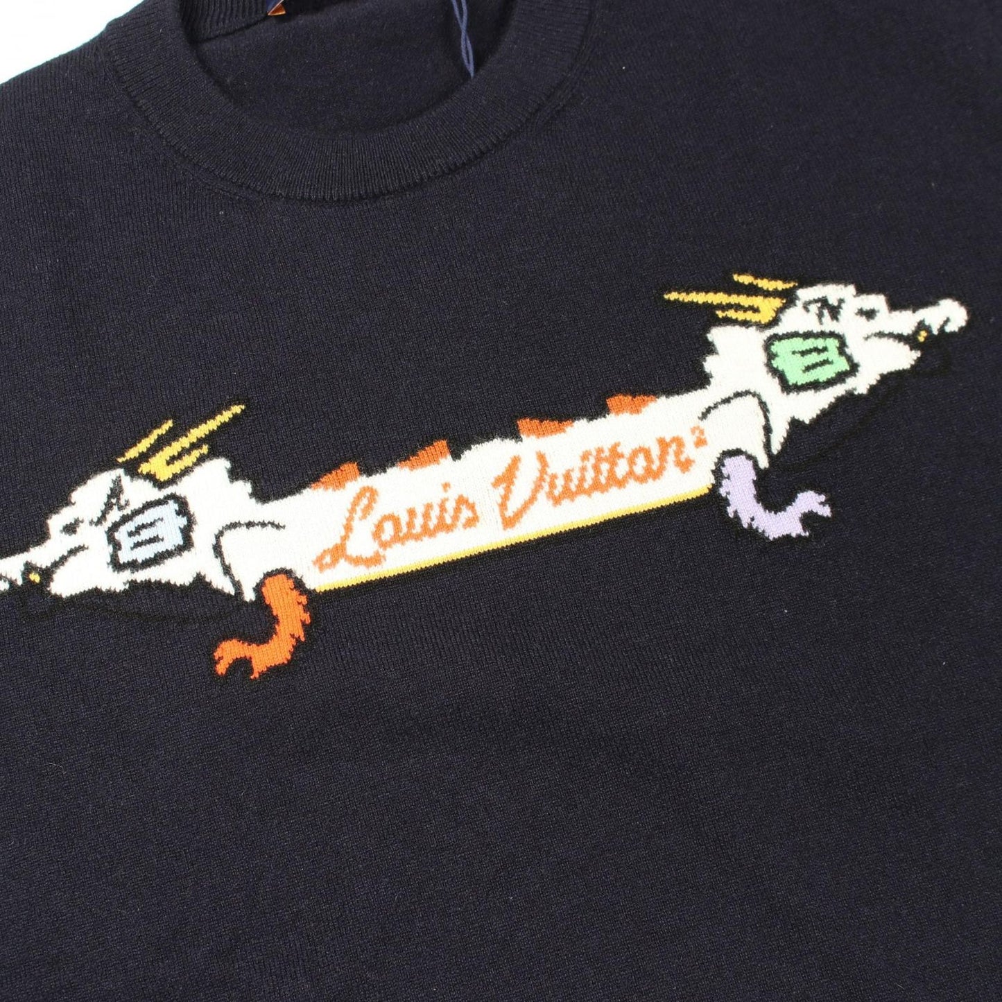 Louis Vuitton Knit Intarsia Jacquard Dragon Graphic Navy Cashmere Sweater — view 6