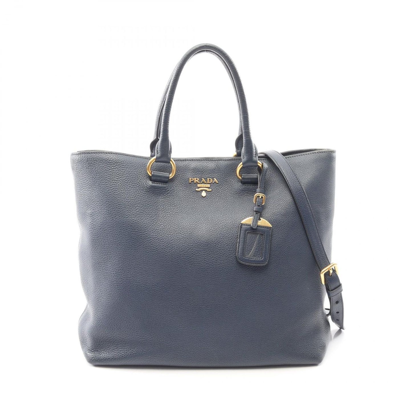 Prada Tote Vitello Phenix 2-Way Navy Leather