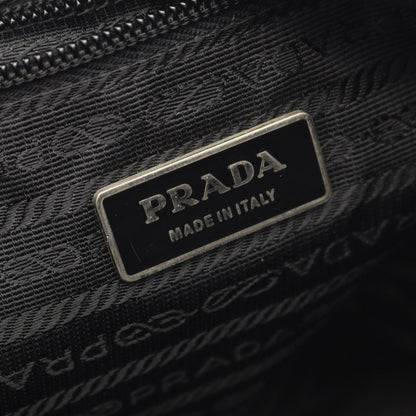 Prada Shoulder Bag Triangle Logo Black Nylon Saffiano Leather — view 4