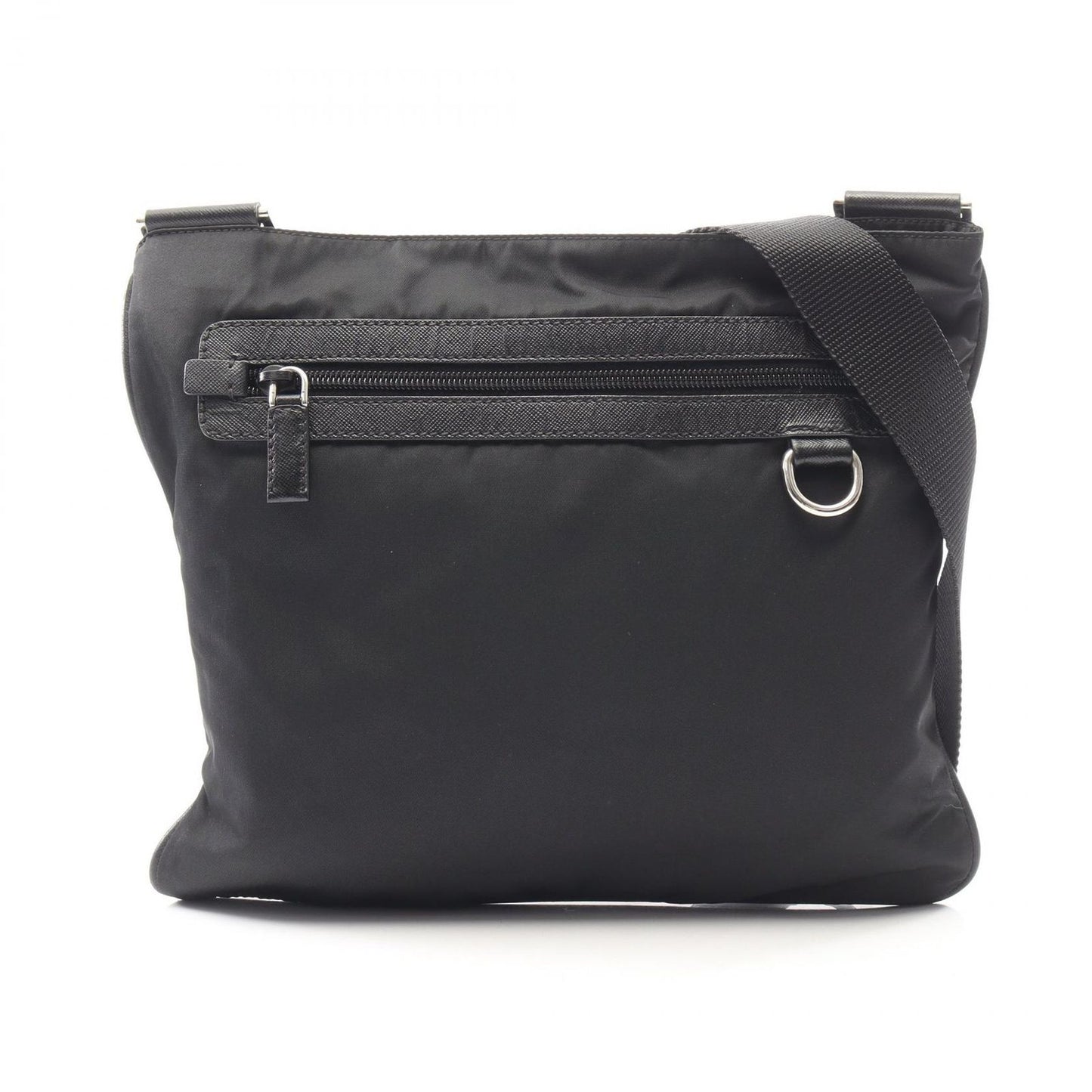 Prada Shoulder Bag Triangle Logo Black Nylon Saffiano Leather