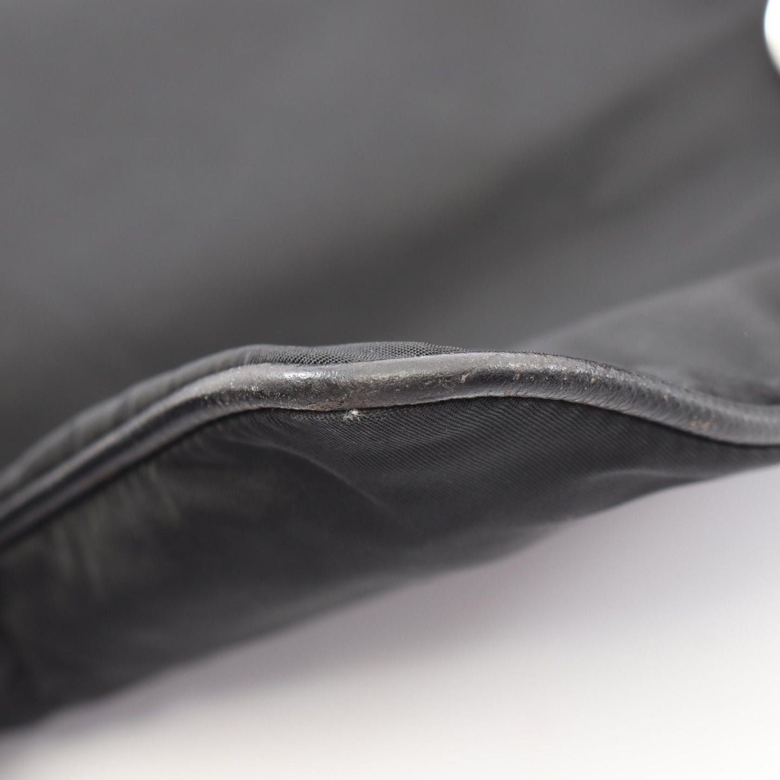 Prada Shoulder Bag Triangle Logo Black Nylon Saffiano Leather — view 6