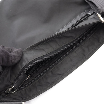 Prada Shoulder Bag Triangle Logo Black Nylon Saffiano Leather — view 8