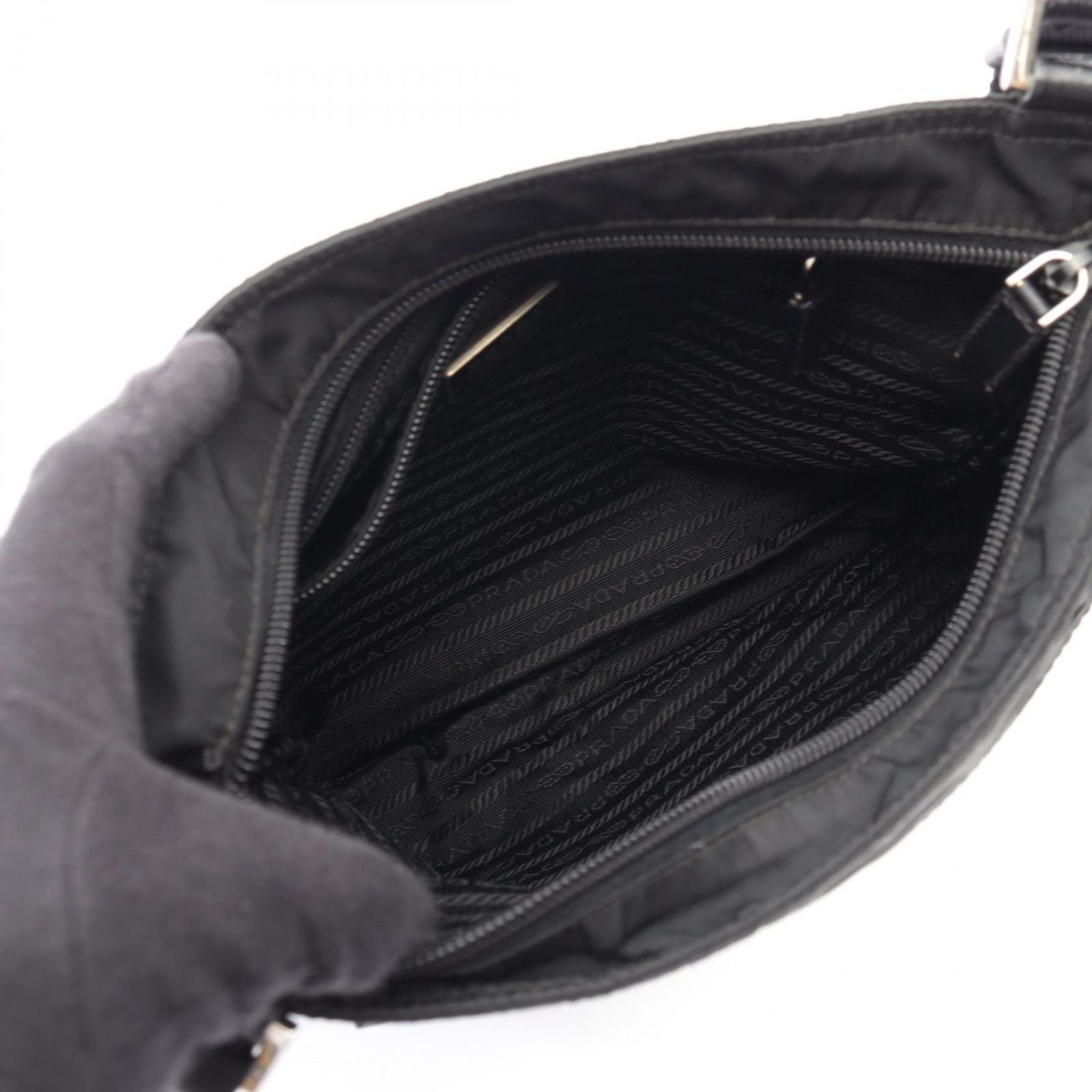Prada Shoulder Bag Triangle Logo Black Nylon Saffiano Leather — view 3