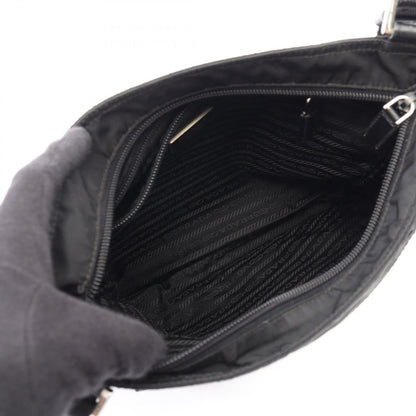 Prada Shoulder Bag Triangle Logo Black Nylon Saffiano Leather — view 3