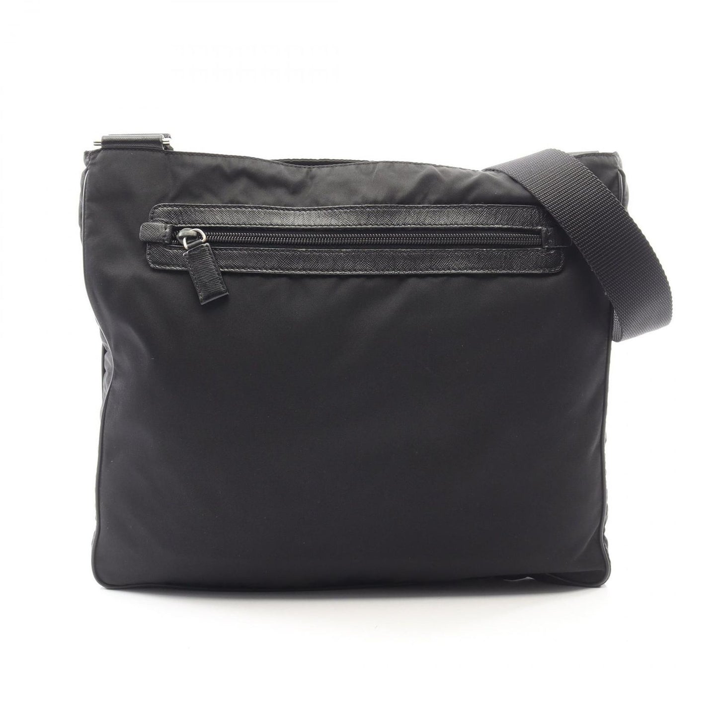 Prada Shoulder Bag Triangle Logo Black Nylon Saffiano Leather
