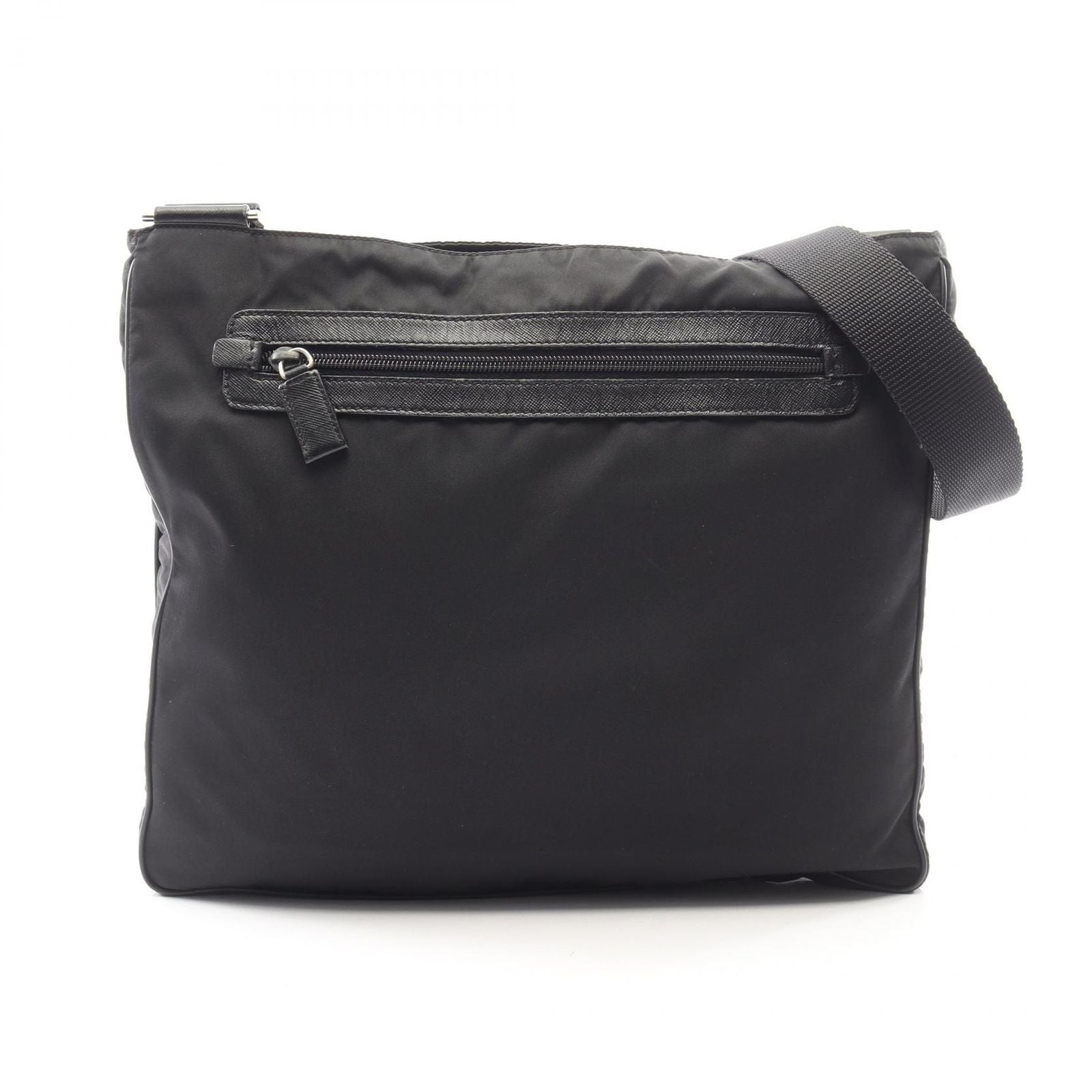 Prada Shoulder Bag Triangle Logo Black Nylon Saffiano Leather