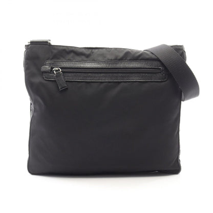 Prada Shoulder Bag Triangle Logo Black Nylon Saffiano Leather