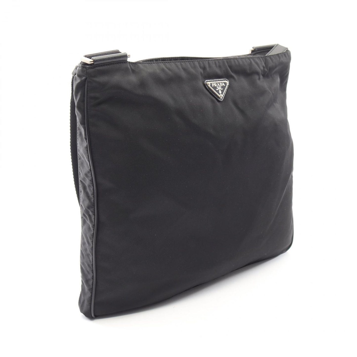 Prada Shoulder Bag Triangle Logo Black Nylon Saffiano Leather — view 2