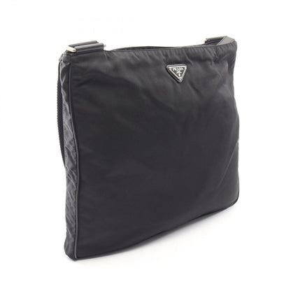Prada Shoulder Bag Triangle Logo Black Nylon Saffiano Leather — view 2