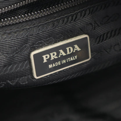 Prada Shoulder Bag Triangle Logo Black Nylon Saffiano Leather — view 4
