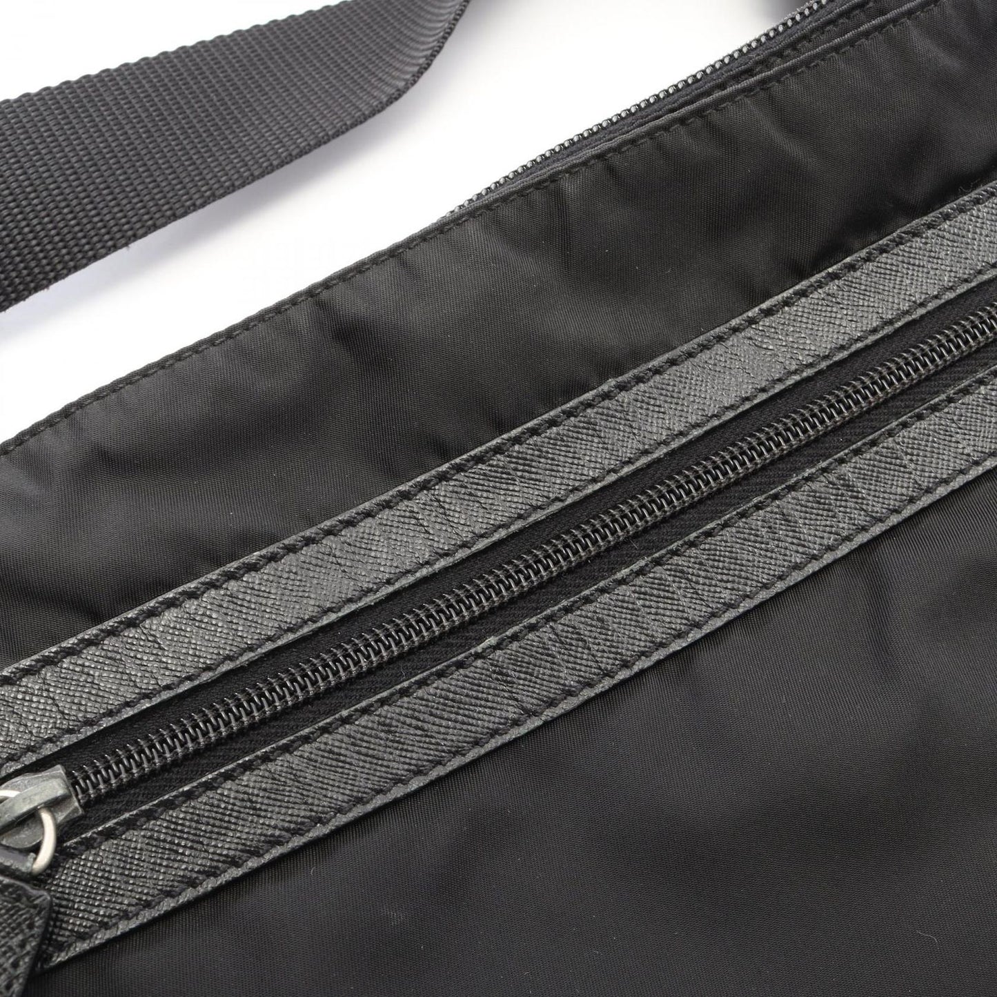 Prada Shoulder Bag Triangle Logo Black Nylon Saffiano Leather — view 5