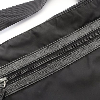 Prada Shoulder Bag Triangle Logo Black Nylon Saffiano Leather — view 5