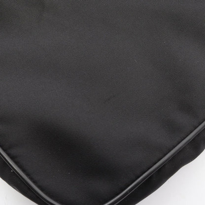 Prada Shoulder Bag Triangle Logo Black Nylon Saffiano Leather — view 9