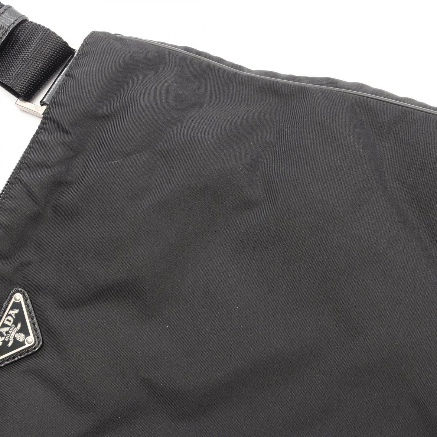 Prada Shoulder Bag Triangle Logo Black Nylon Saffiano Leather — view 8