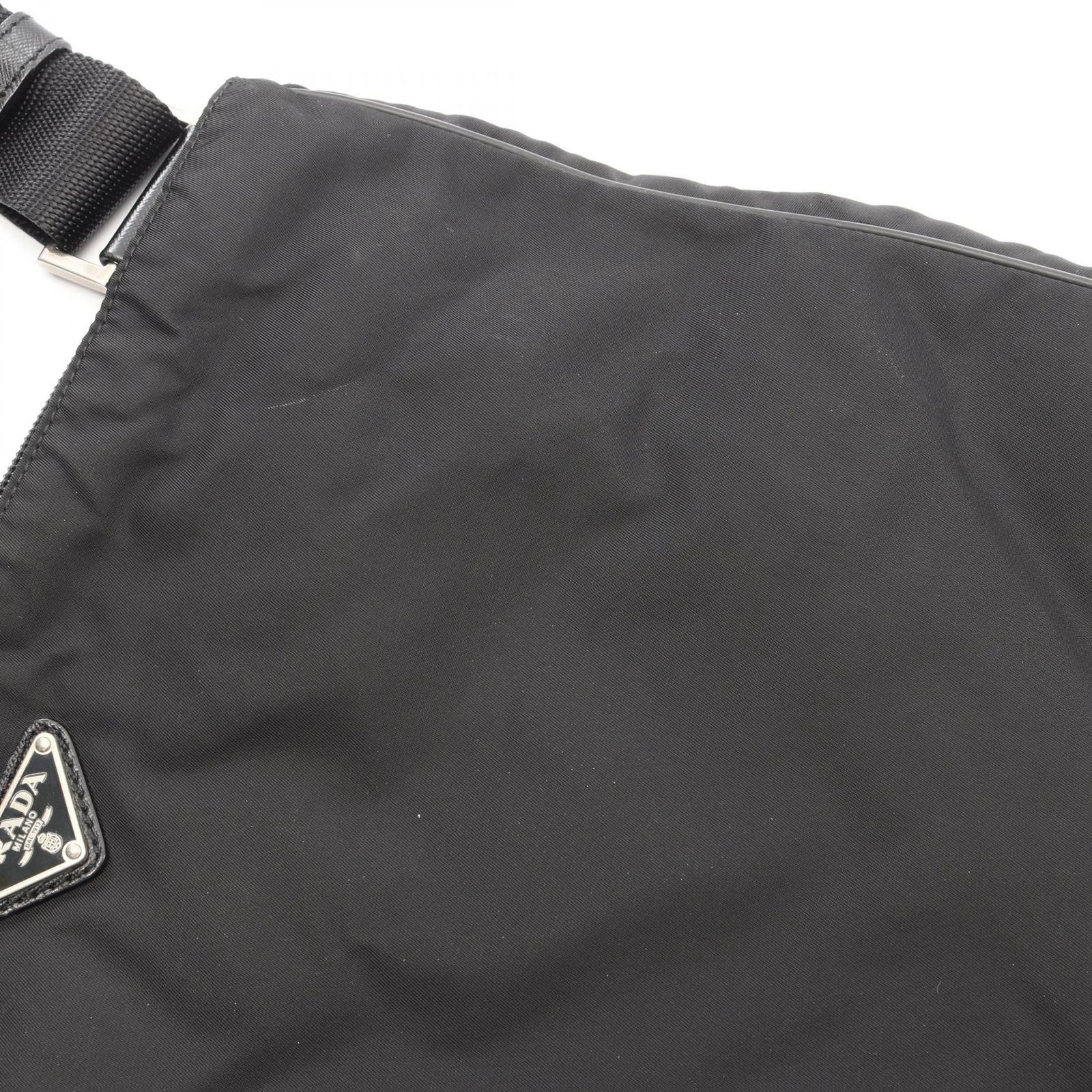 Prada Shoulder Bag Triangle Logo Black Nylon Saffiano Leather — view 8