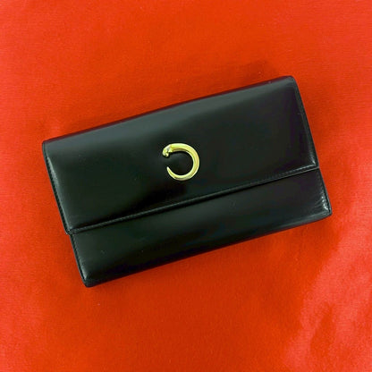 Cartier Panthère Calf Leather Trifold Wallet Billfold Coin Purse Black